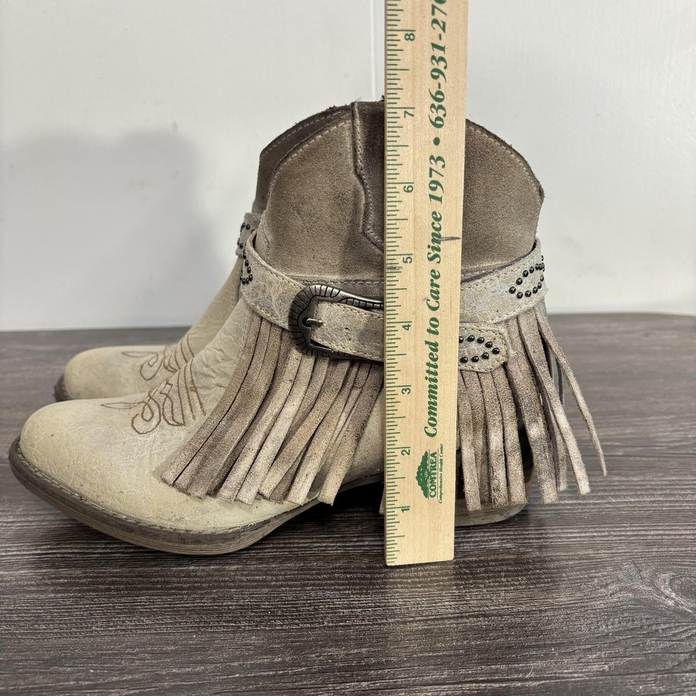 Sterling River Booties Womens Size 7M Beige Leather Western Fringe Ankle Zip - Picture 2 of 14